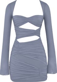 HOUSE OF CB Camille Long Sleeve Silk Blend Cutout Minidress