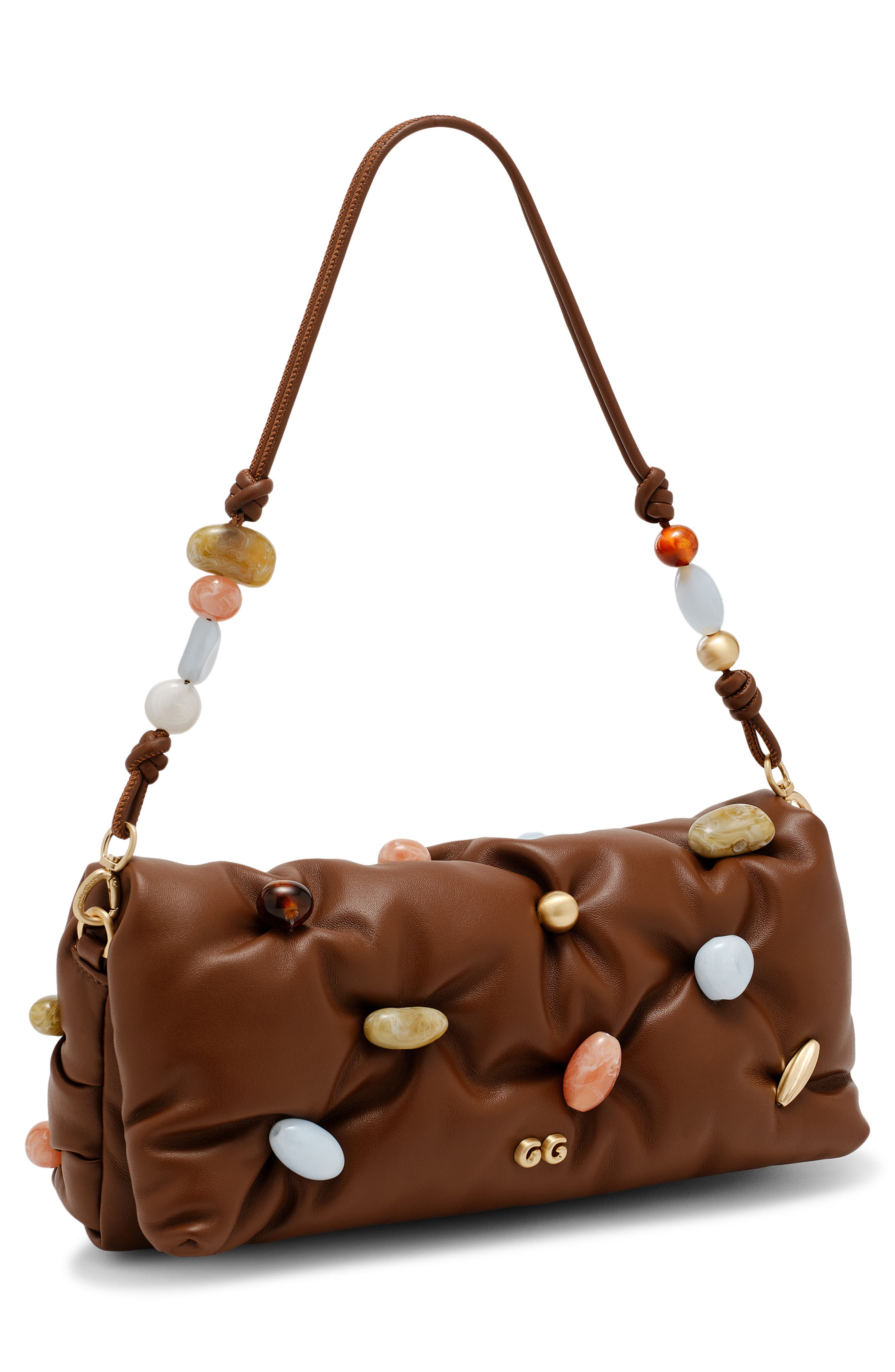 Cult Gaia Amalia Leather Clutch, Alternate, color, Saddle Bauble Multi