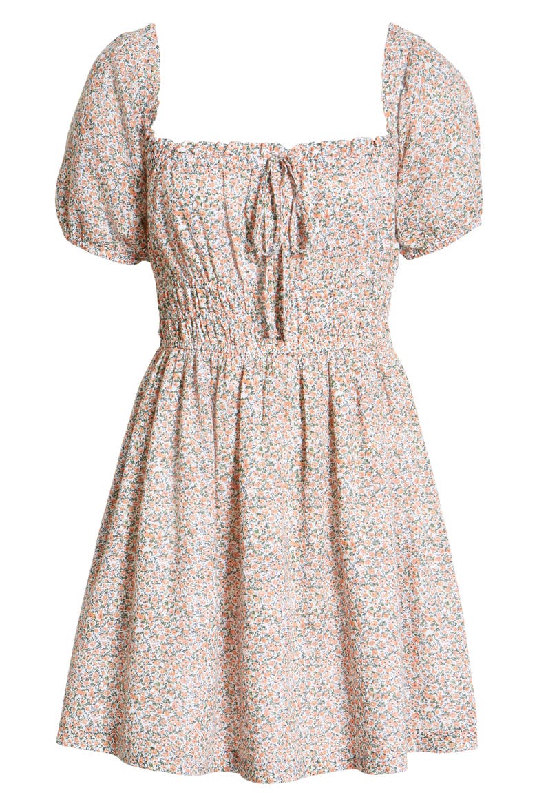 Shirred Puff Sleeve Prairie Minidress, Alternate, color, WHITE- CORAL LACEY DITSY