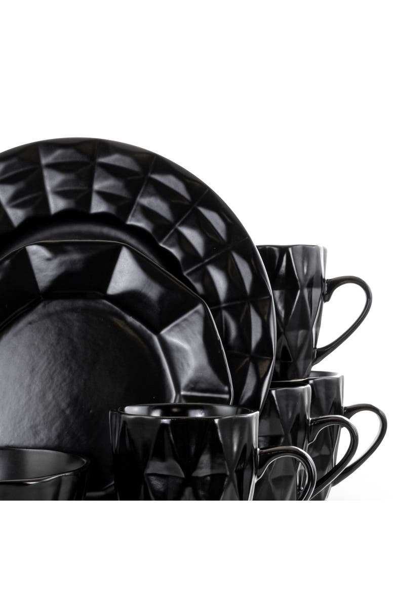 Elama Retro Chic 16-Piece Glazed Dinnerware Set, Alternate, color, Black