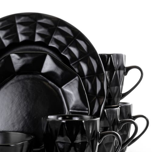 Elama Retro Chic 16-piece Glazed Dinnerware Set In Black