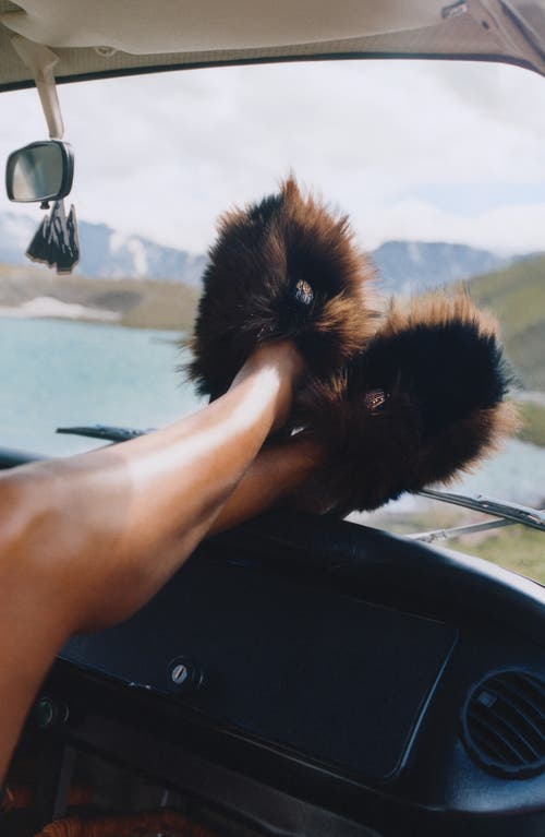 Kurt Geiger London Kensington Faux Fur Scuff Slipper In Brown