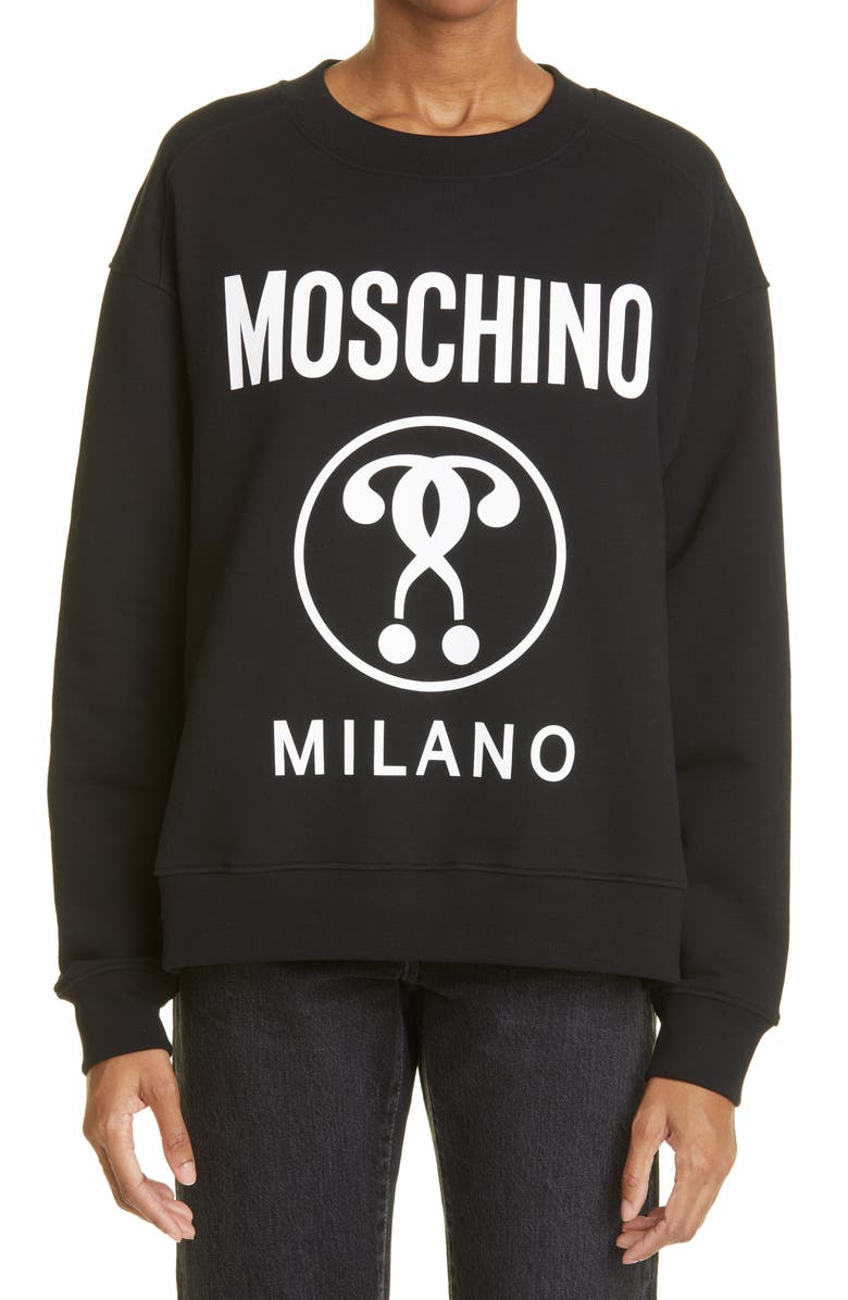 Moschino Question Mark Logo Organic Cotton Sweatshirt, Main, color,