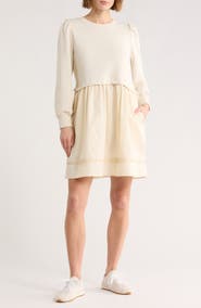 Melrose and Market Fleece Woven Mixed Media Long Sleeve Dress