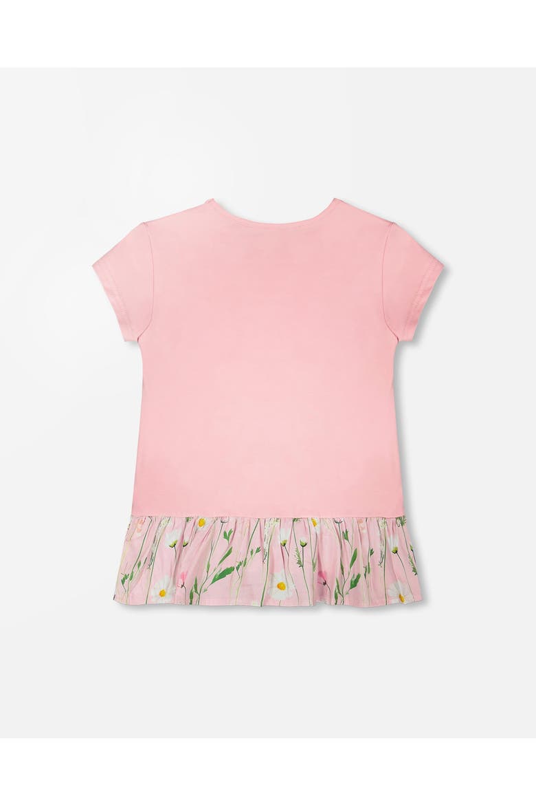 Organic Cotton Bi-Material Short Sleeve Tunic with Ruffle, Alternate, color, Dusty Pink