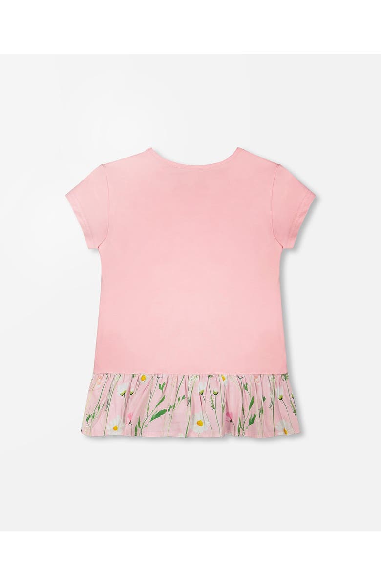 Deux par Deux Organic Cotton Bi-Material Short Sleeve Tunic with Ruffle, Alternate, color, Dusty Pink