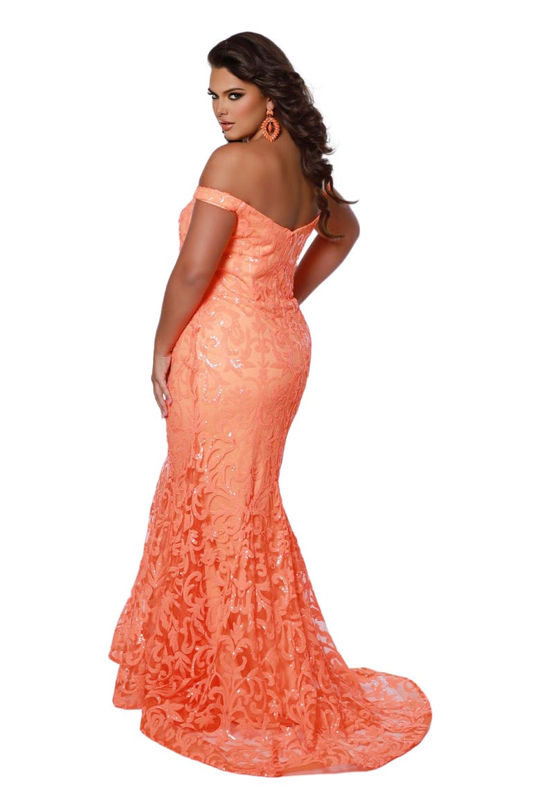 Off the Shoudler Mermaid Sweetheart Plus Size Gown, Alternate, color, Tangelo