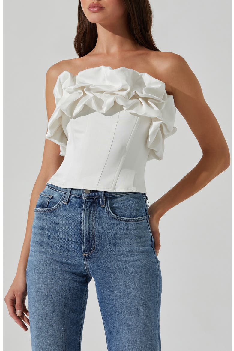 Sarahi Ruffle Detail Strapless Top, Alternate, color, WHITE