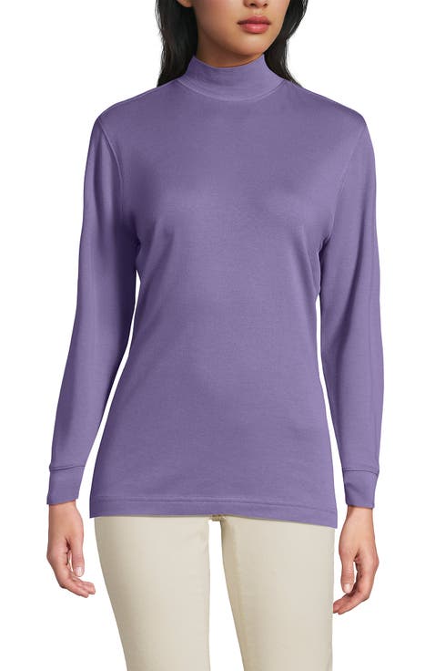Relaxed Cotton Long Sleeve Mock Turtleneck