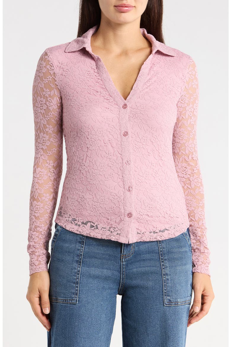 Floral Lace Button-Up Shirt, Main, color, ORCHID DUSK PURPLE