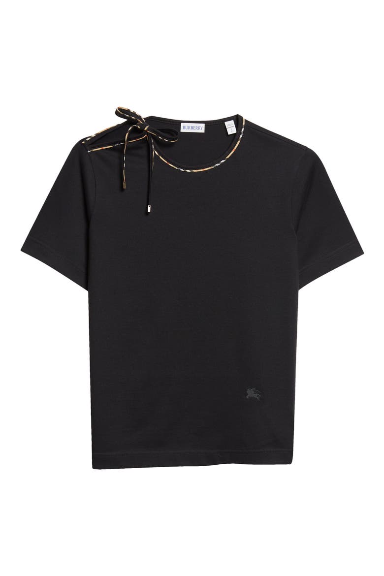 Frankie Check Bow Neck T-Shirt, Alternate, color, BLACK