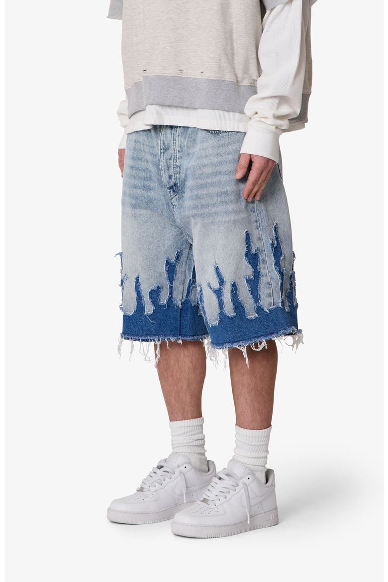 Flame Rip & Repair Denim Shorts, Alternate, color, BLUE