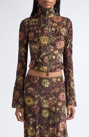 Siedrés Jun Stretch Velvet Devoré Crop Zip Jacket