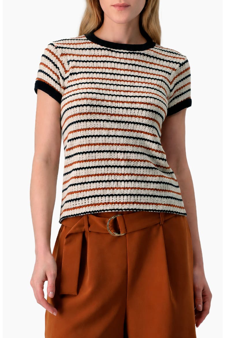 Striped Knit Crewneck Blouse, Main, color, Ivory