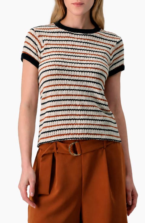 Striped Knit Crewneck Blouse