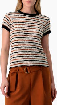 IVONNE Striped Knit Crewneck Blouse