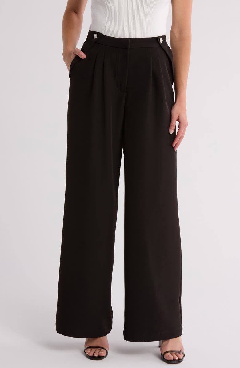 Laundry by Shelli Segal Pleat Front Wide Leg Pants, Main, color, Black