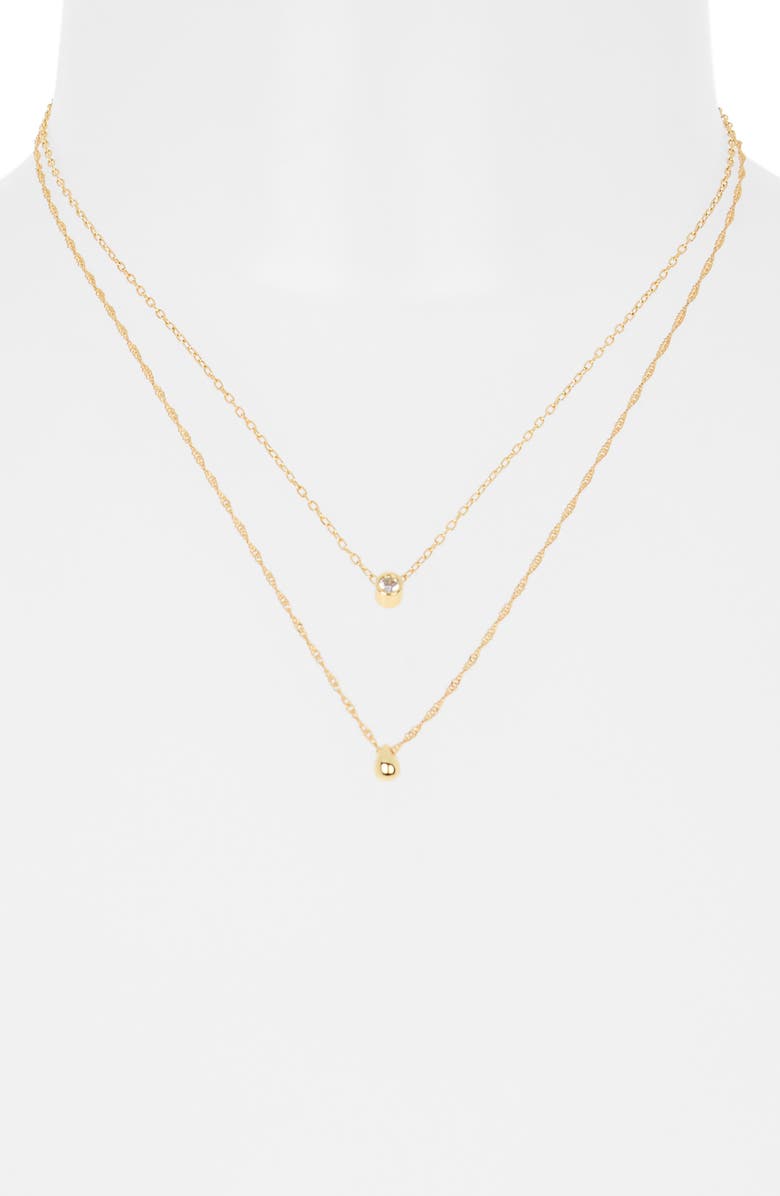 NORDSTROM RACK Cubic Zirconia & Bead Pendant Layered Necklace, Alternate, color, Clear- Gold
