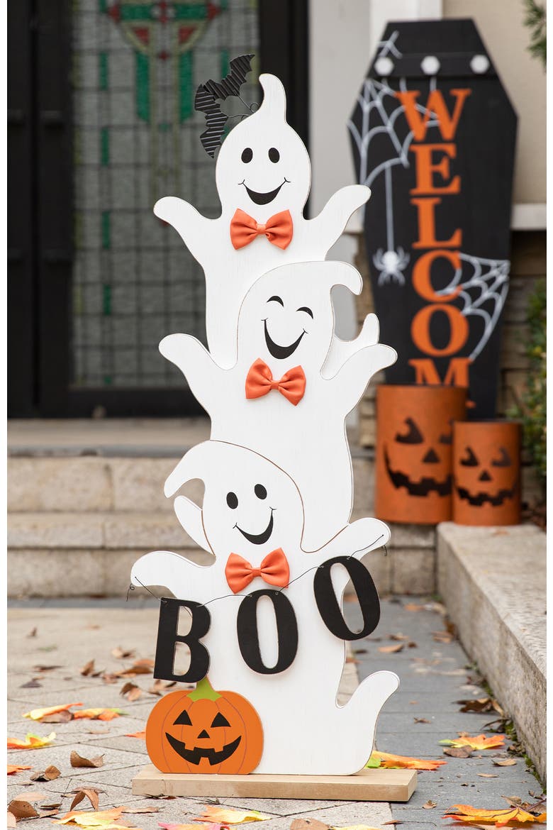 37.5"H Halloween Wooden Stacked Ghost Porch Decor, Alternate, color, White