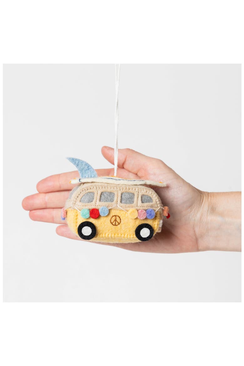 Surf's Up Hippie Bus Ornament, Alternate, color, YELLOW