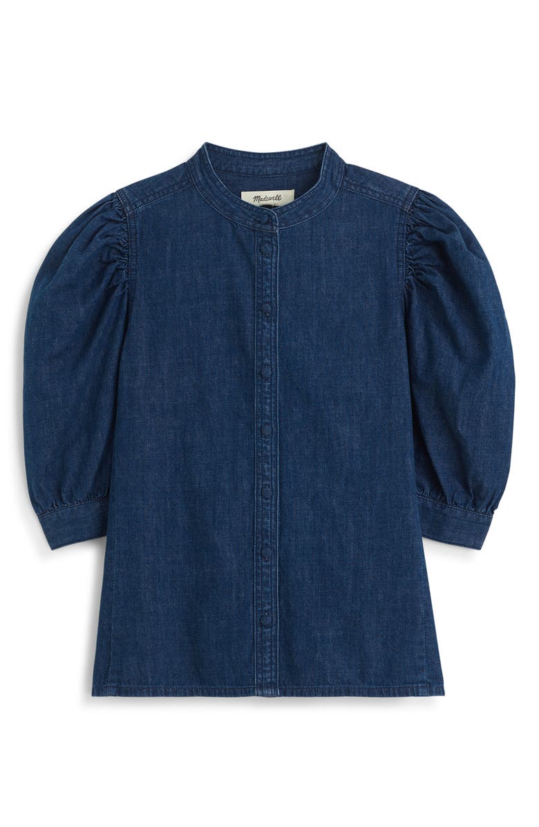 Madewell Denim Puff Sleeve Band Collar Shirt, Alternate, color, Plumville Wash