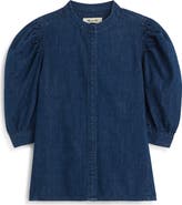 Madewell Denim Puff Sleeve Band Collar Shirt