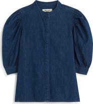 Madewell Denim Puff Sleeve Band Collar Shirt