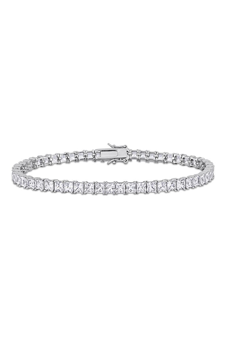 Men's Sterling Silver Lab Created Sapphire Bracelet, Main, color, WHITE