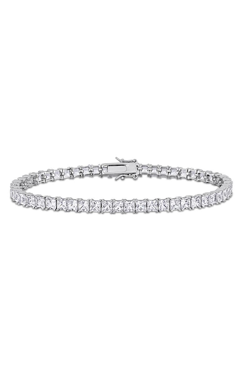 DELMAR Men's Sterling Silver Lab Created Sapphire Bracelet, Main, color, White