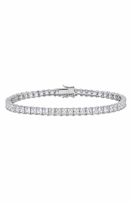 DELMAR Men's Sterling Silver Lab Created Sapphire Bracelet