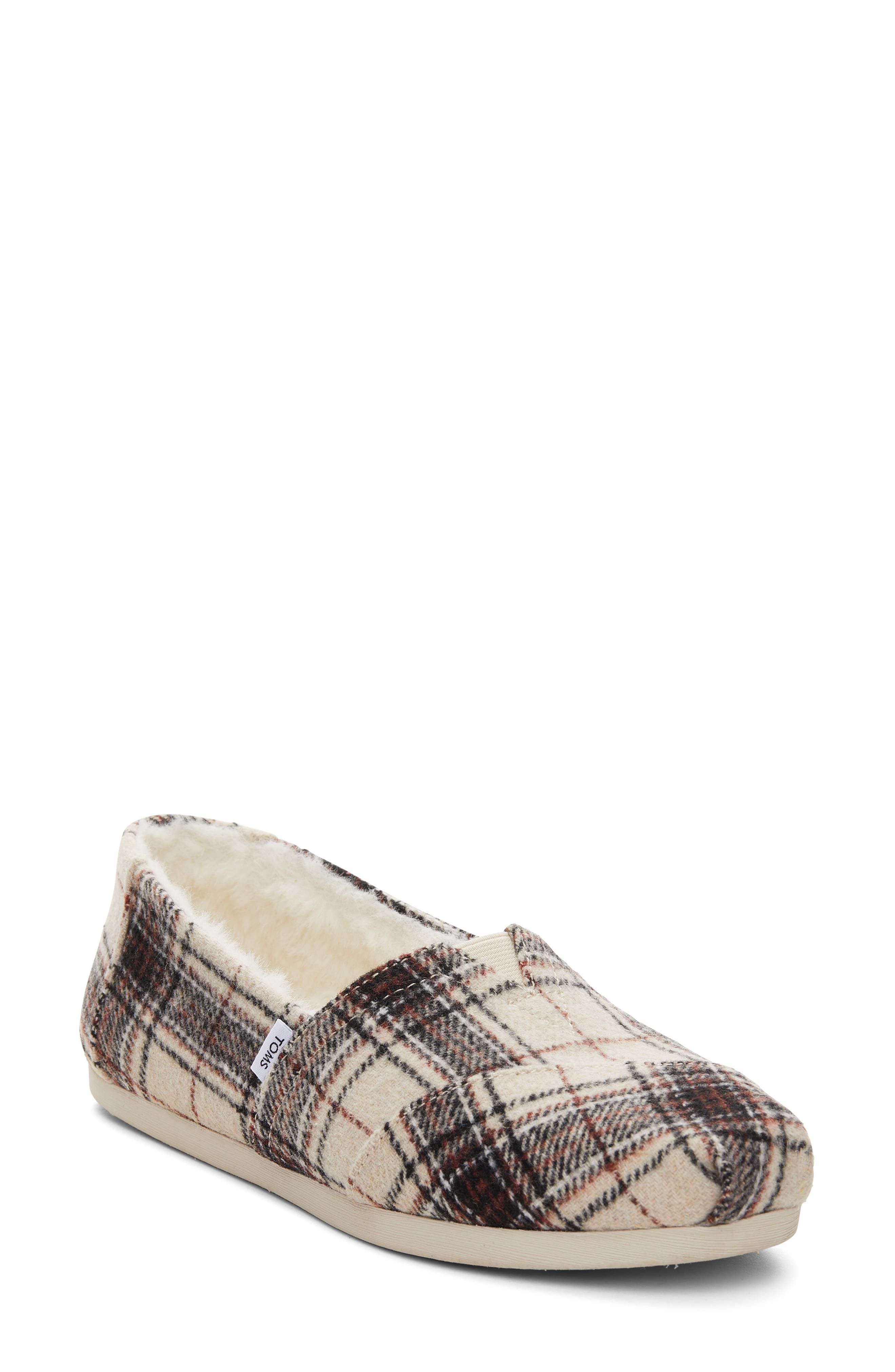 TOMS Alpargata Plaid Faux Fur Lined Slip-On, Main, color, 