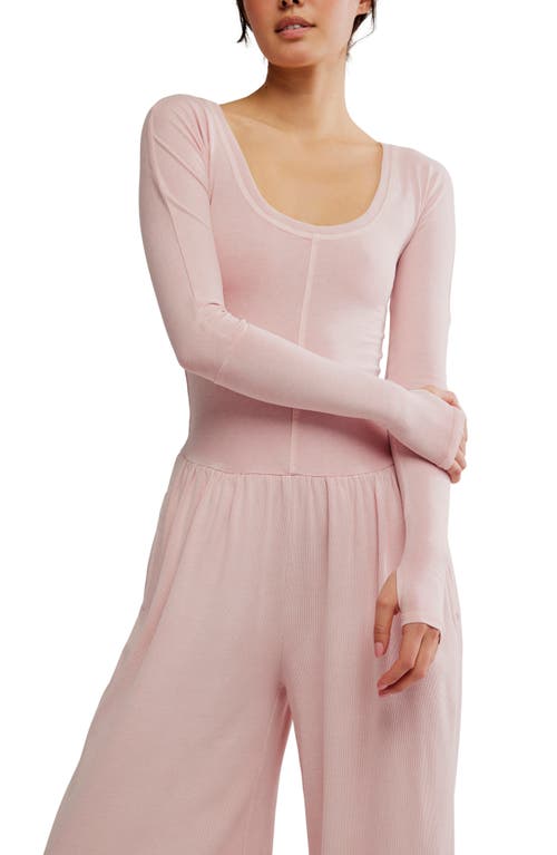 Free People Hot Shot Wide Leg Long Sleeve Jumpsuit In Pink
