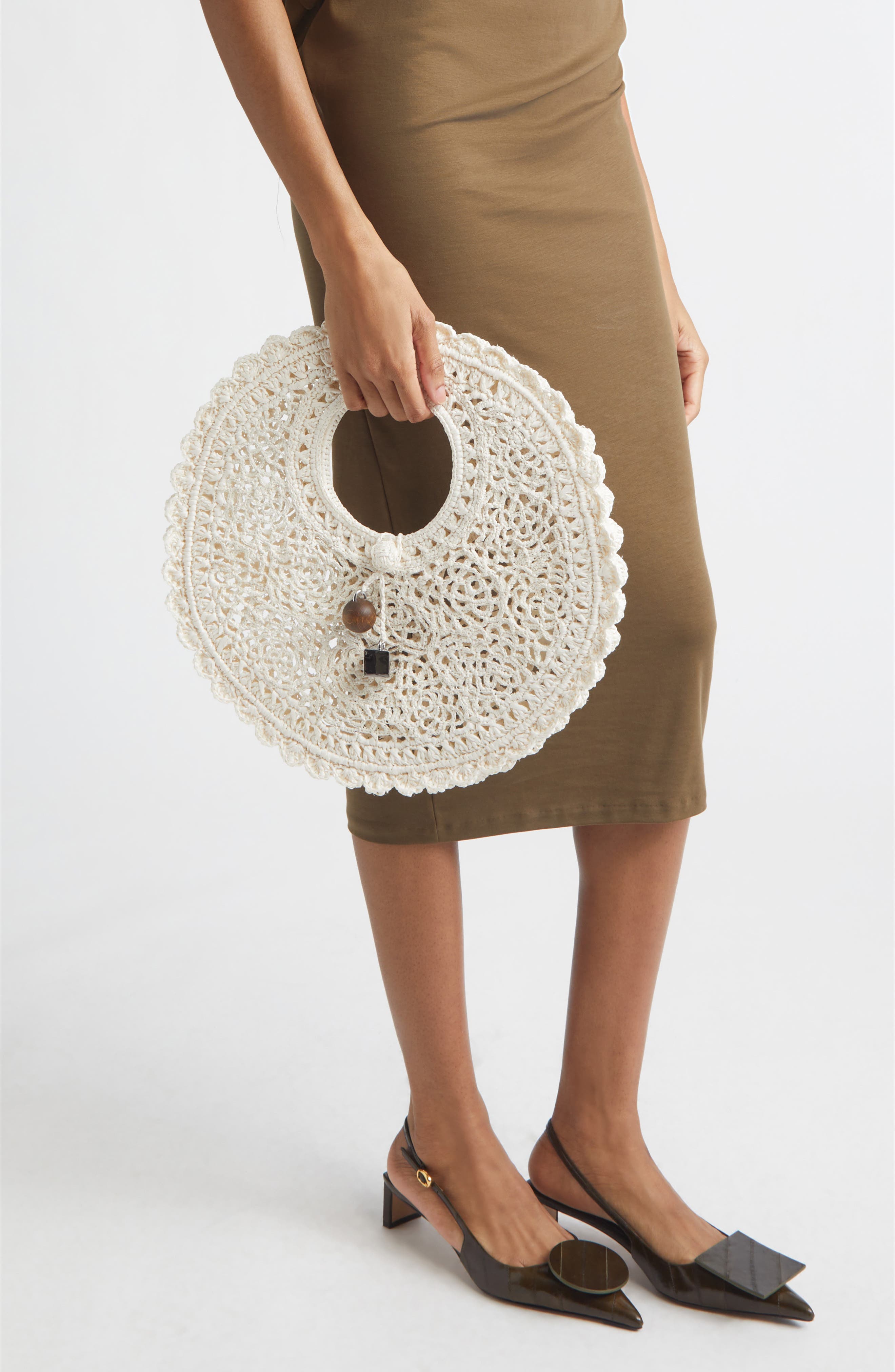 Jacquemus Small Spiaggia Round Crochet Bag, Alternate, color, White 100