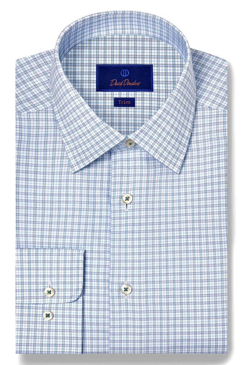 Trim Fit Twill Check Dress Shirt, Main, color, SKY/ PETROL