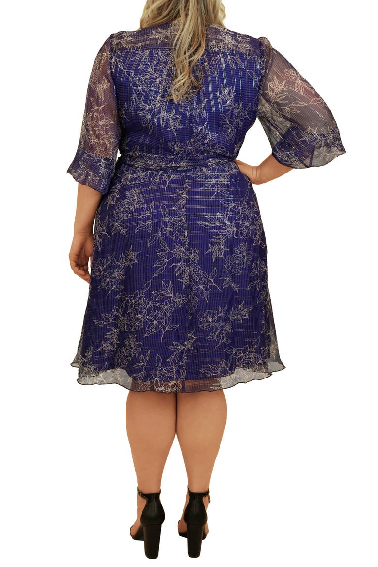 Silk & Metallic Wrap Dress, Alternate, color, COBALT
