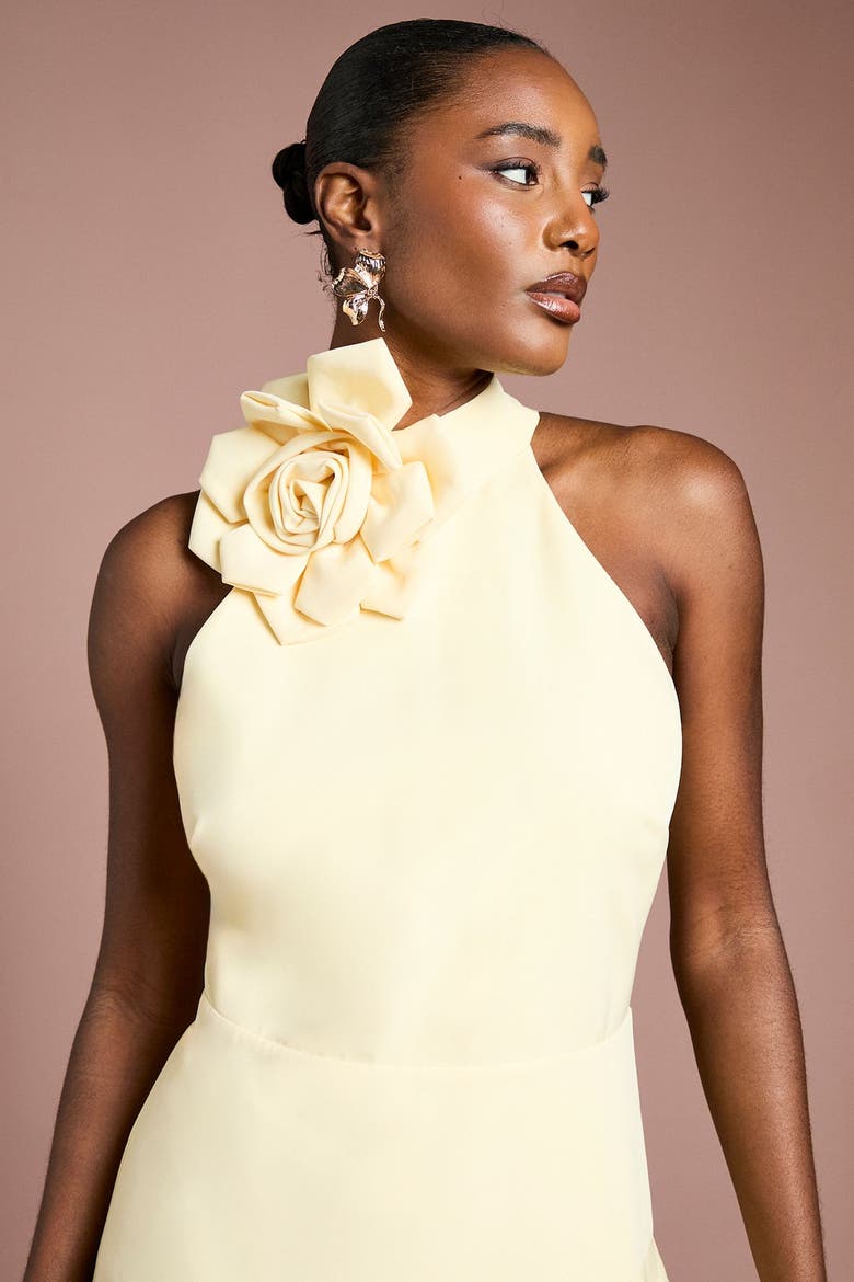 Corsage High Neck Midi Dress, Alternate, color, Lemon