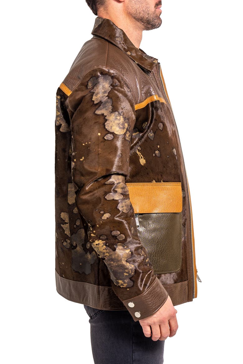 Ascension 0022 Leather & Genuine Calf Hair Jacket, Alternate, color, BROWN MULTI