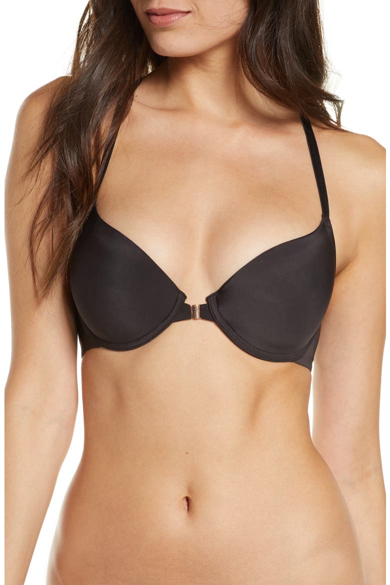 Swoon Front Close Underwire T-Shirt Bra, Main, color, BLACK