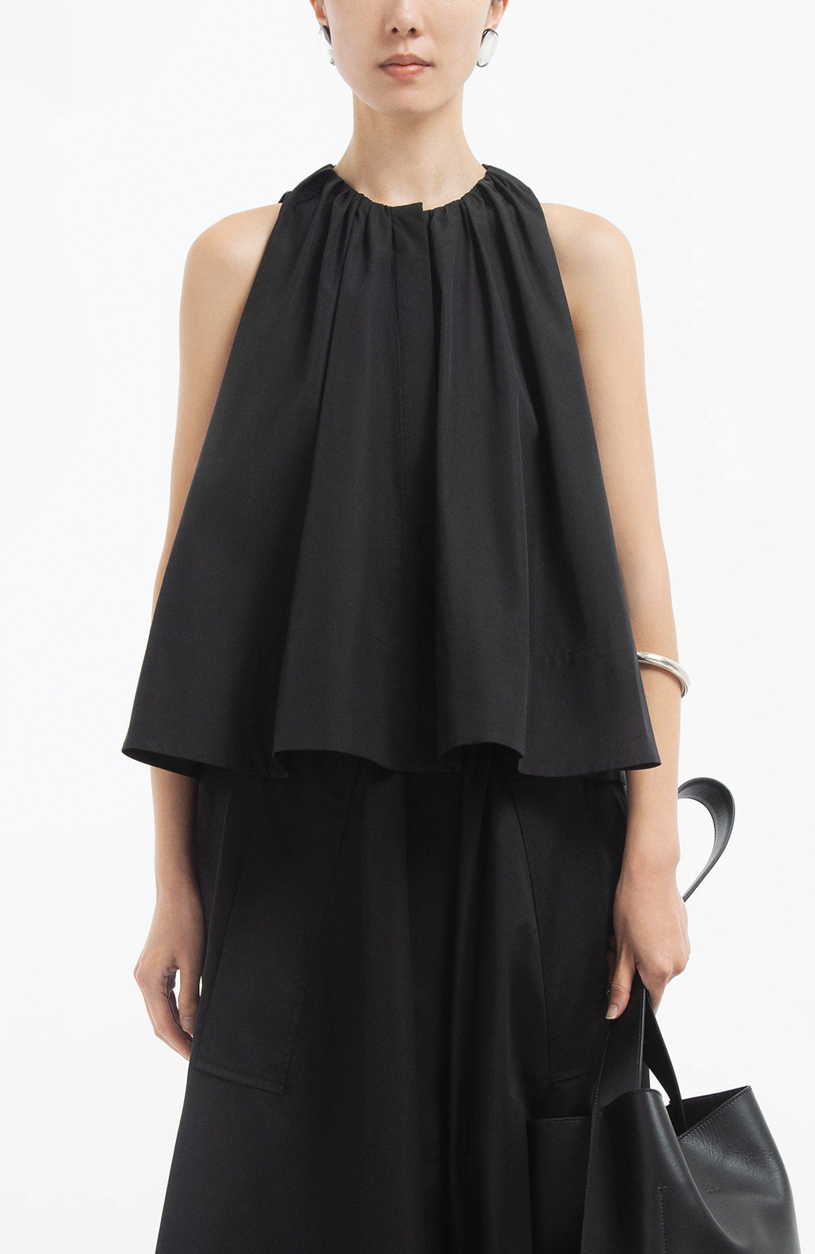 Gathered Tunic Shirt in Cotton Sateen