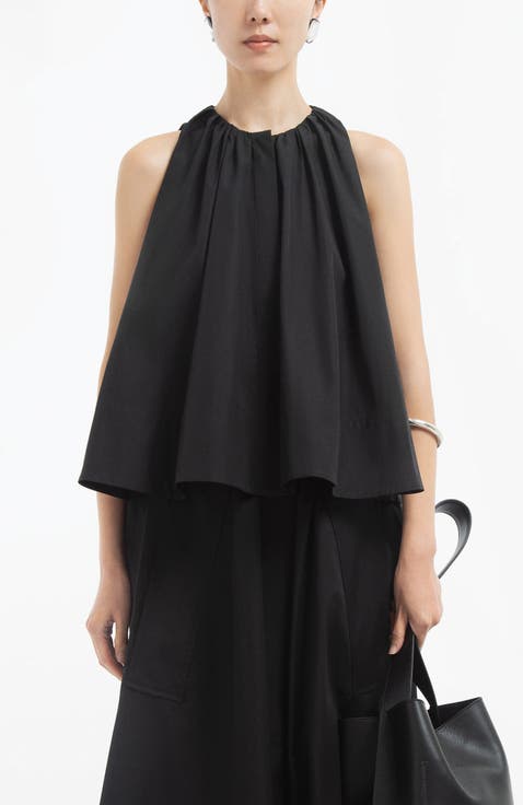 Gathered Tunic Shirt in Cotton Sateen