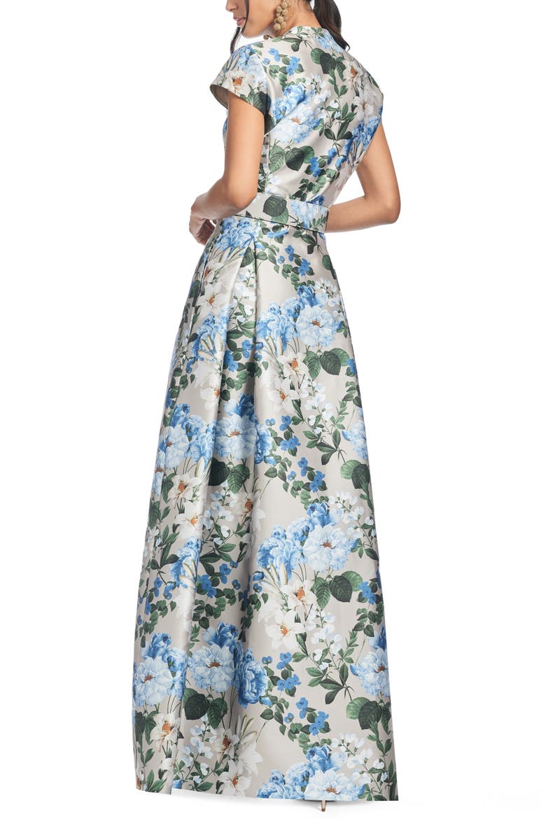 Marta Floral Print Belted Mikado Gown, Alternate, color, DUNE AND DUSK PETALS