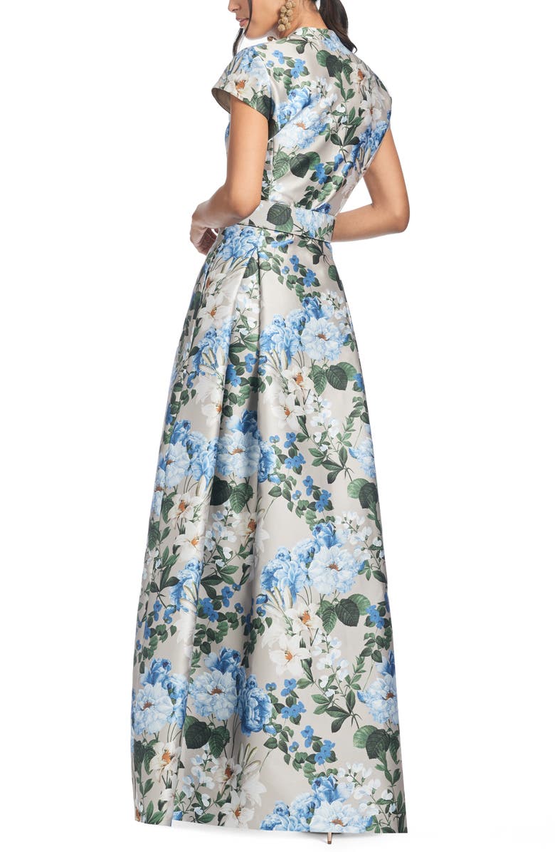 Sachin & Babi Marta Floral Print Belted Mikado Gown, Alternate, color, Dune And Dusk Petals