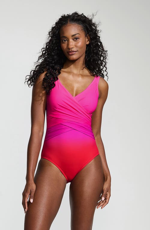 LANDS' END LANDS' END PLUS SIZE DD-CUP SLENDER TUMMY CONTROL CHLORINE RESISTANT WRAP ONE PIECE SWIMSUIT