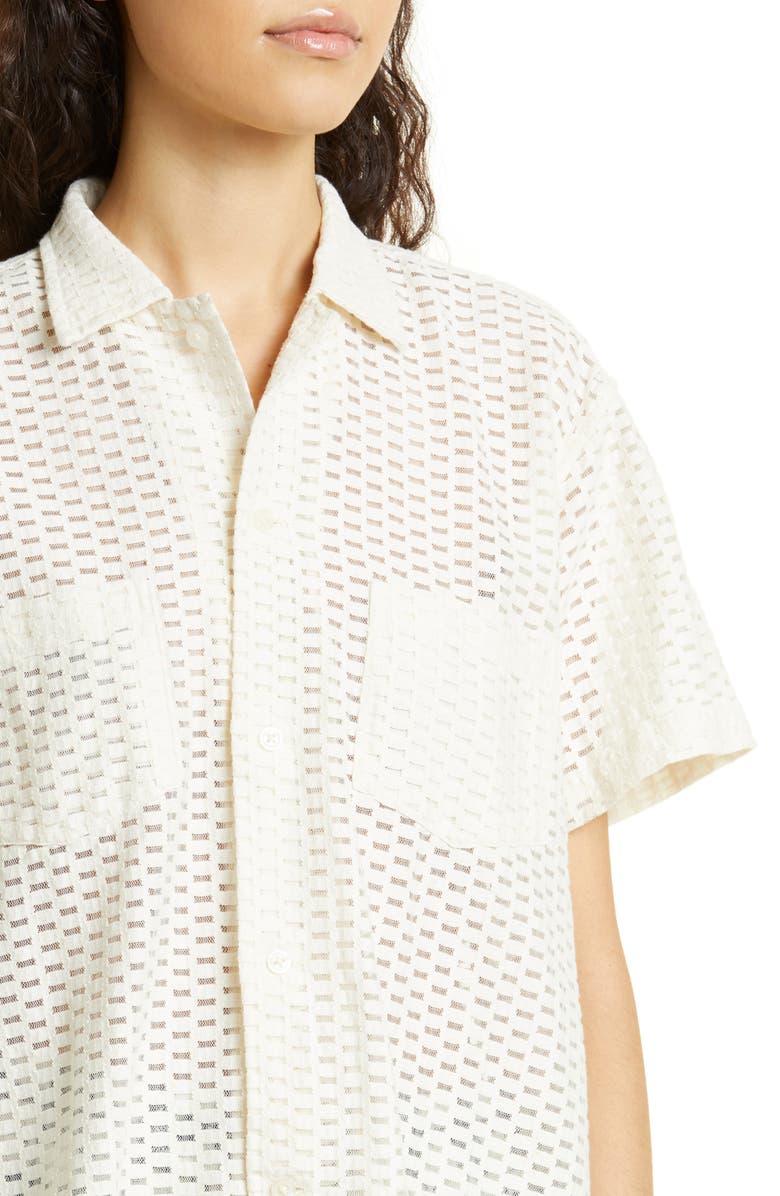 Bode Sheer Brick Lace Short Sleeve Shirt, Alternate, color, 