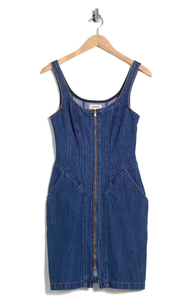 L'AGENCE Jaxyn Sleeveless Zip Front Denim Dress, Main, color, Rampart