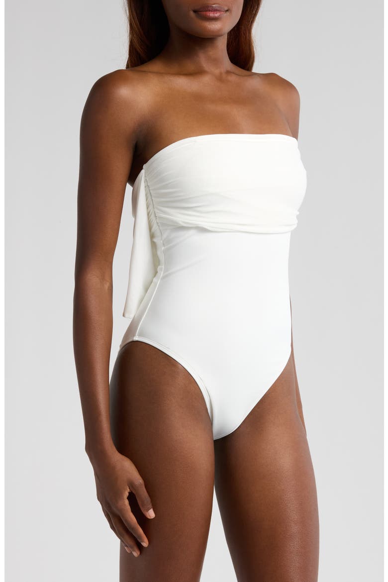 Bow Strapless One-Piece Swimsuit, Alternate, color, WHITE