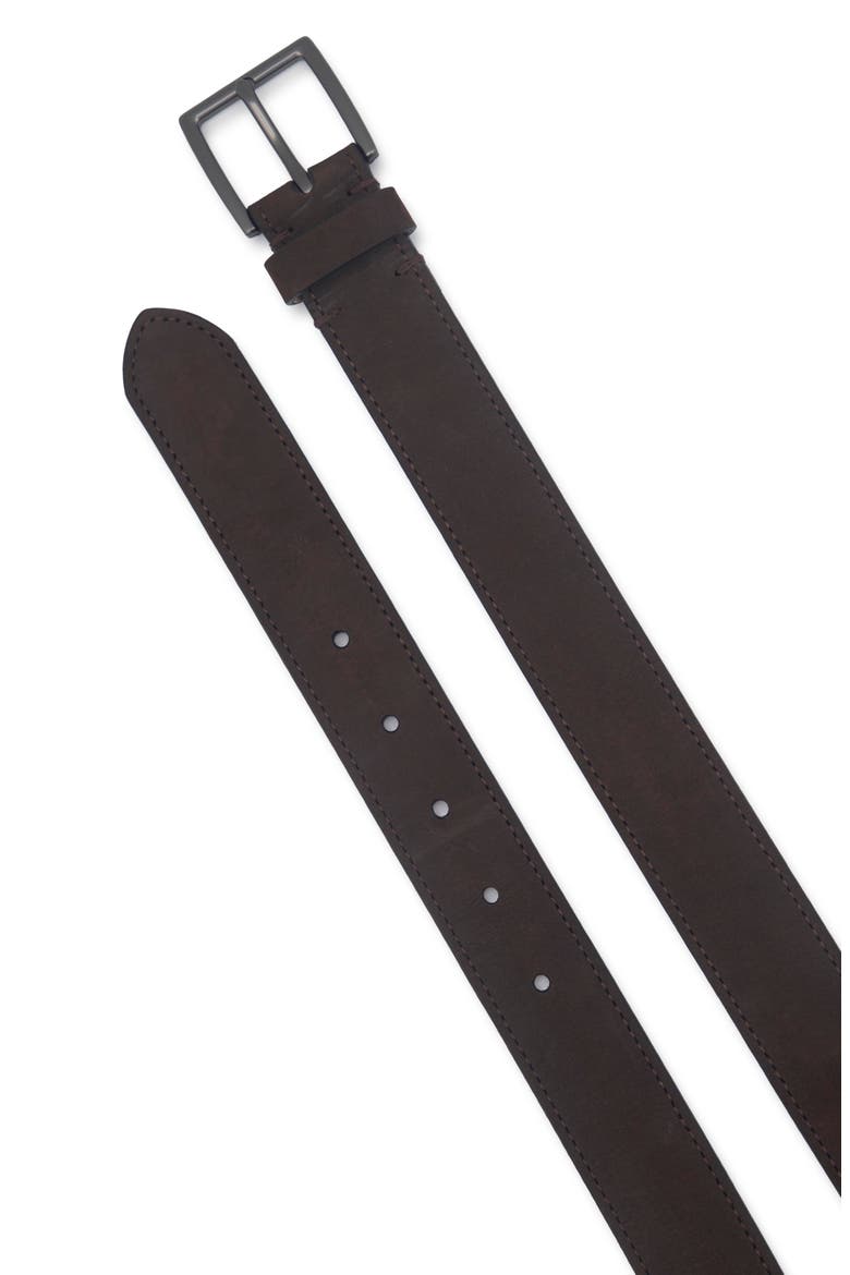 Nubuck Leather Belt, Alternate, color, DARK ROAST/ MATTE GUNMETAL