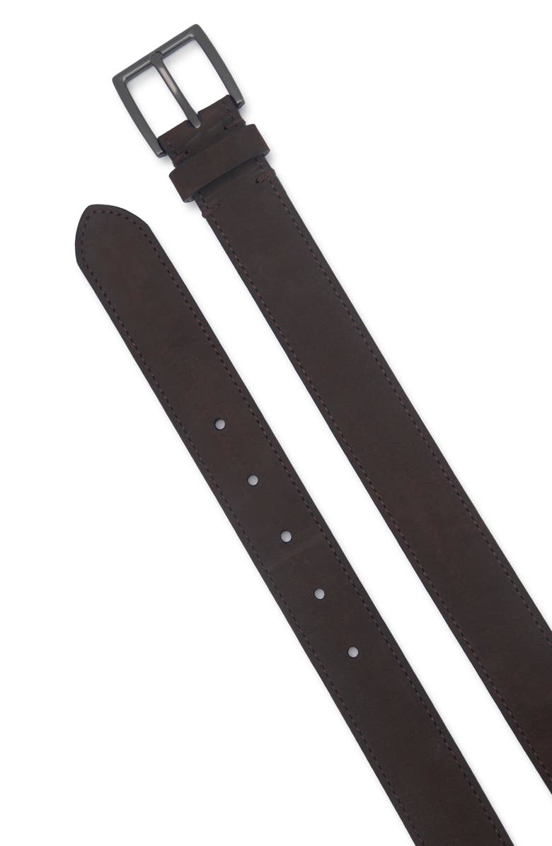 Vince Nubuck Leather Belt, Alternate, color, Dark Roast/ Matte Gunmetal