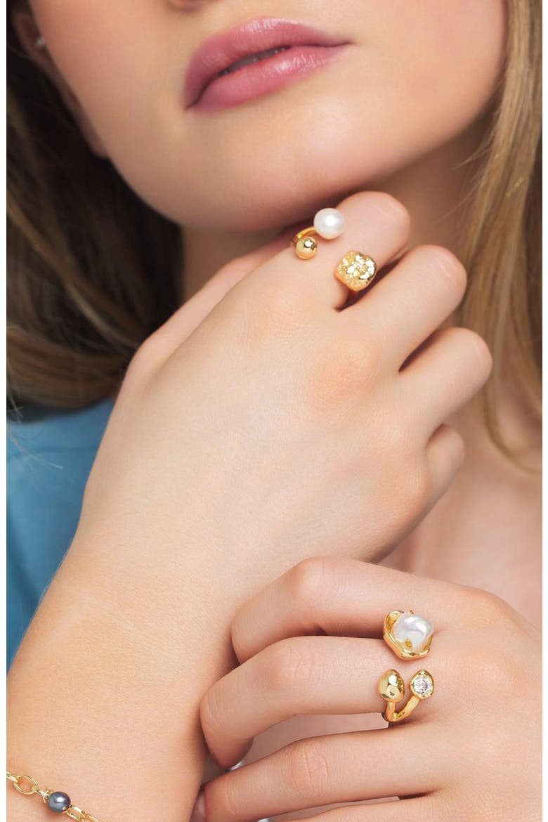 Aphrodite 18k Gold Plated Imitation Pearl Bypass Ring, Alternate, color, GOLD