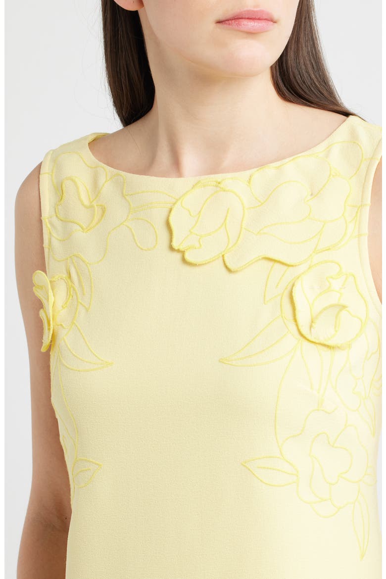 Floral Appliqué Sleeveless Crepe Sheath Dress, Alternate, color, BUTTERCUP